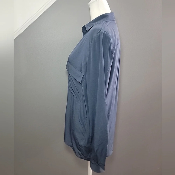 MASSIMO DUTTI Mulberry Silk Luxury Blend Navy Blue Blouse Sz 36 (M-8) - Picture 3 of 6